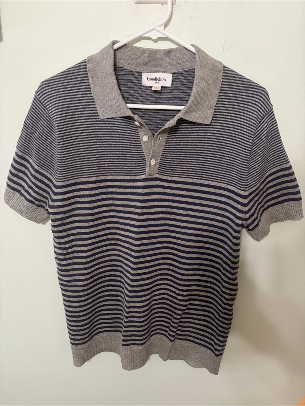 Goodfellow & Co Gray and Navy Striped Knit Polo